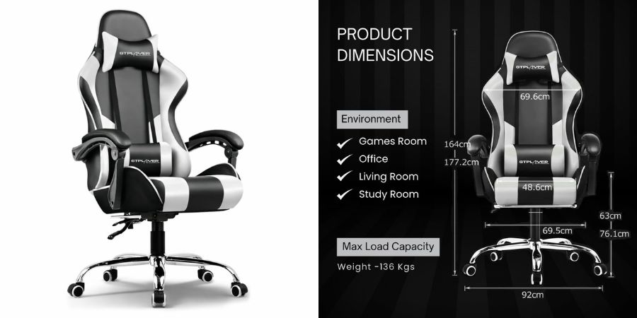 GTPLAYER #1USA Ergonomic Gaming Chair (White)